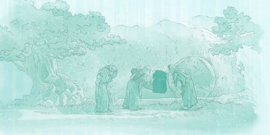 زنان به مقبرهٔ خالی عیسی نگاه می‌کنند