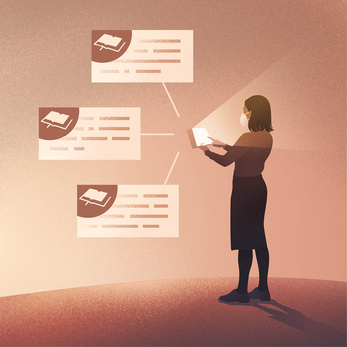 خانمی ماسک زده و کتاب مقدّس می‌خواند.‏