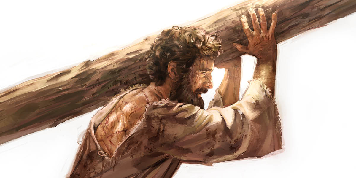 عیسی تیر شکنجه‌اش را حمل می‌کند.‏