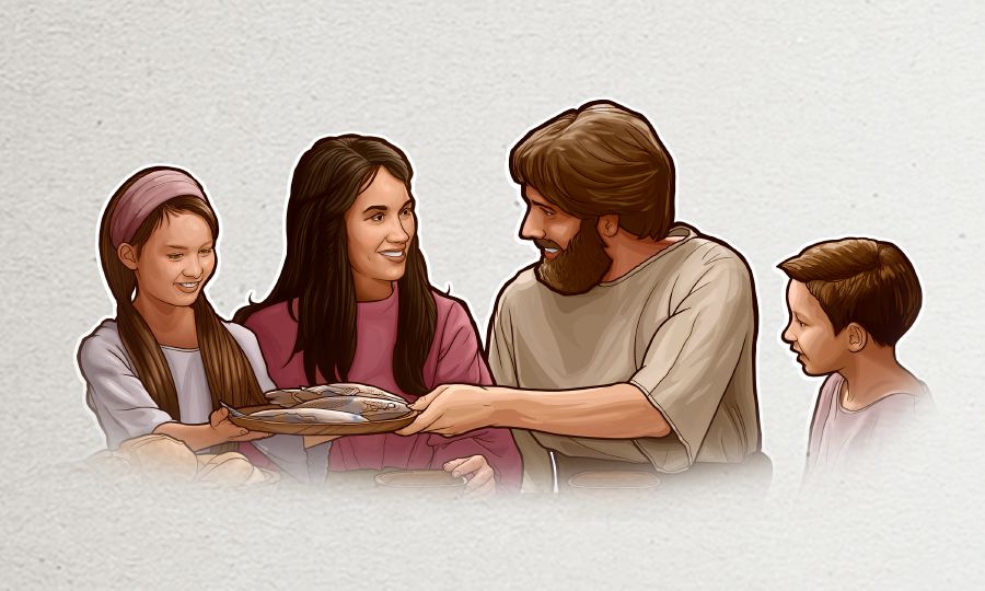 مردی با خانواده‌اش غذا صرف می‌كند