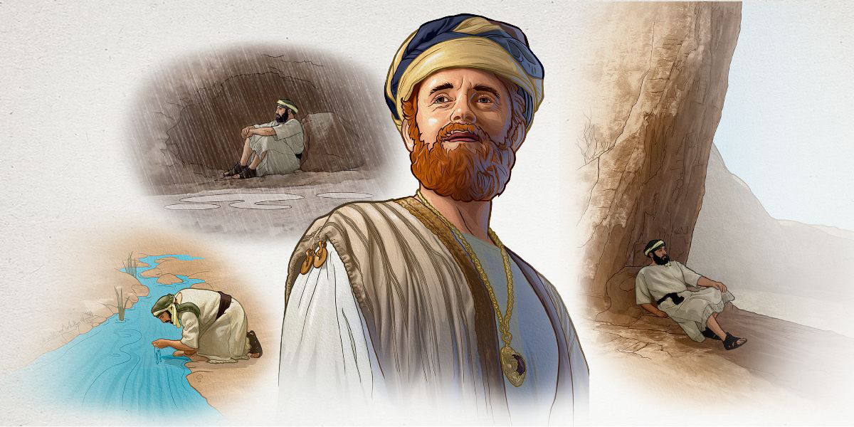 مردی در زمان باستان،‏ خود را از توفان محفوظ می‌دارد،‏ از آب جویبار می‌نوشد و در سایهٔ یک صخره استراحت می‌کند