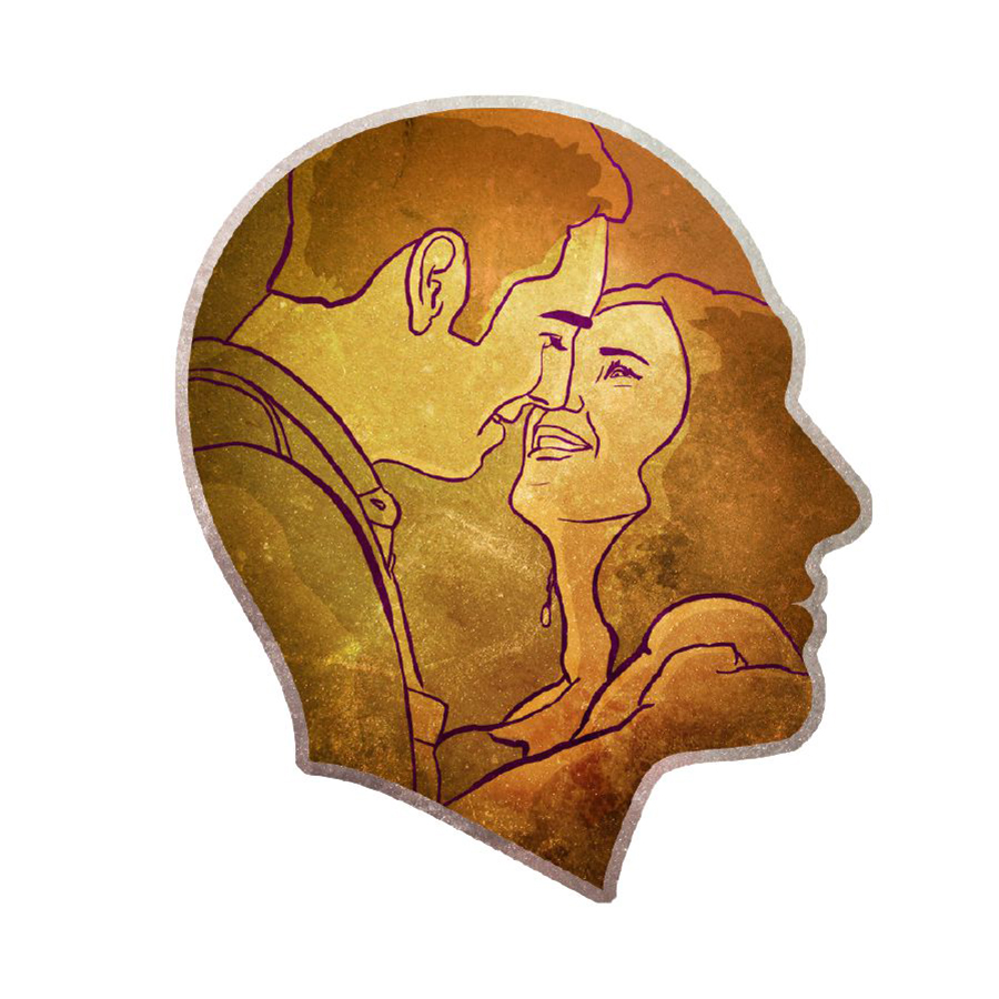 مردی مجسم می‌كند كه زنی را می‌بوسد