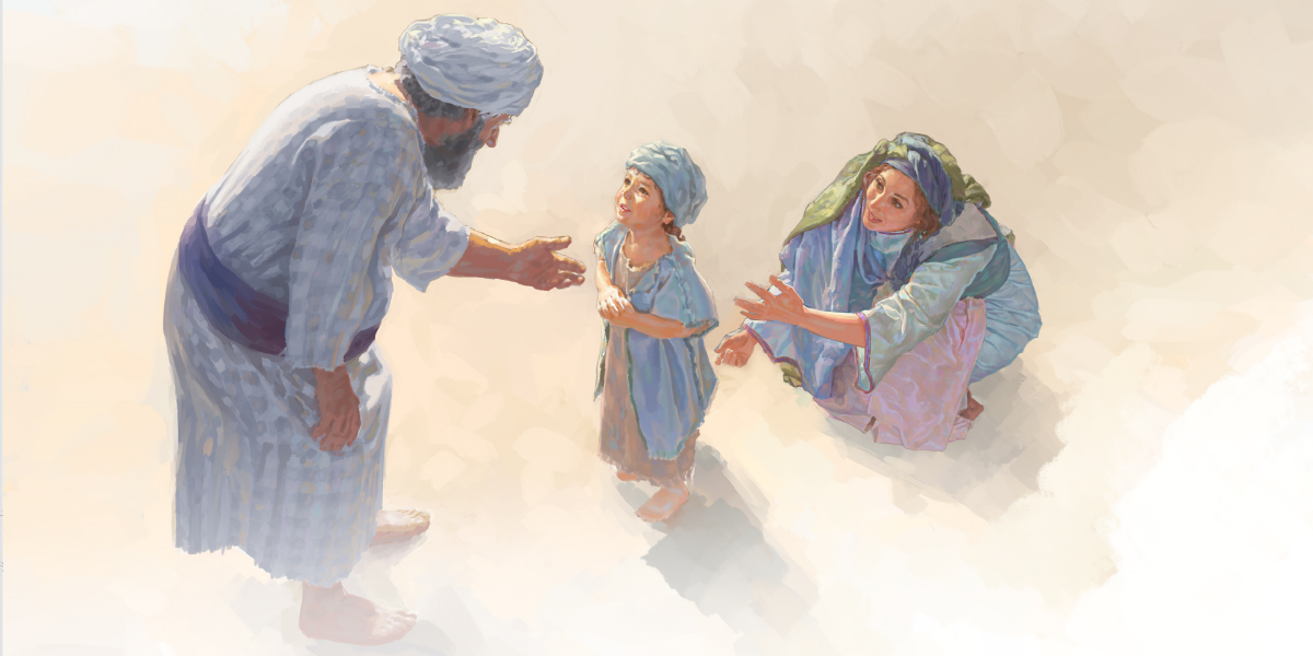 حنا سموئيل را كه هنوز كودک است به خيمهٔ عبادت برده است