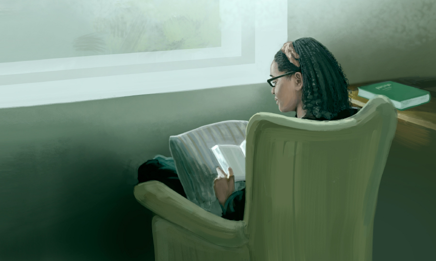 يكی از شاهدان يَهُوَه كتاب مقدّس را می‌خواند