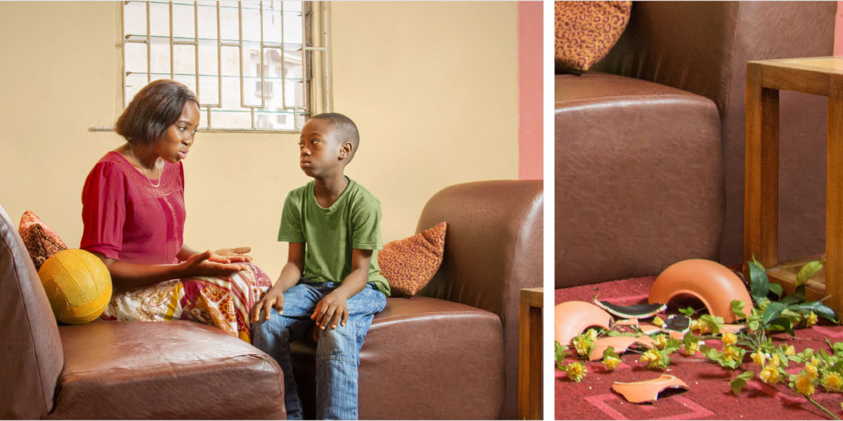 گلدانی شكسته؛‏ مادری كه پسرش را تأديب می‌كند