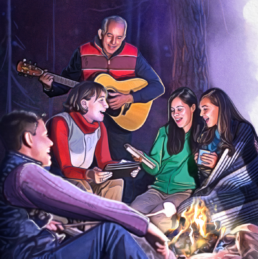 گروهی از سرود خواندن دور هم لذّت می‌برند