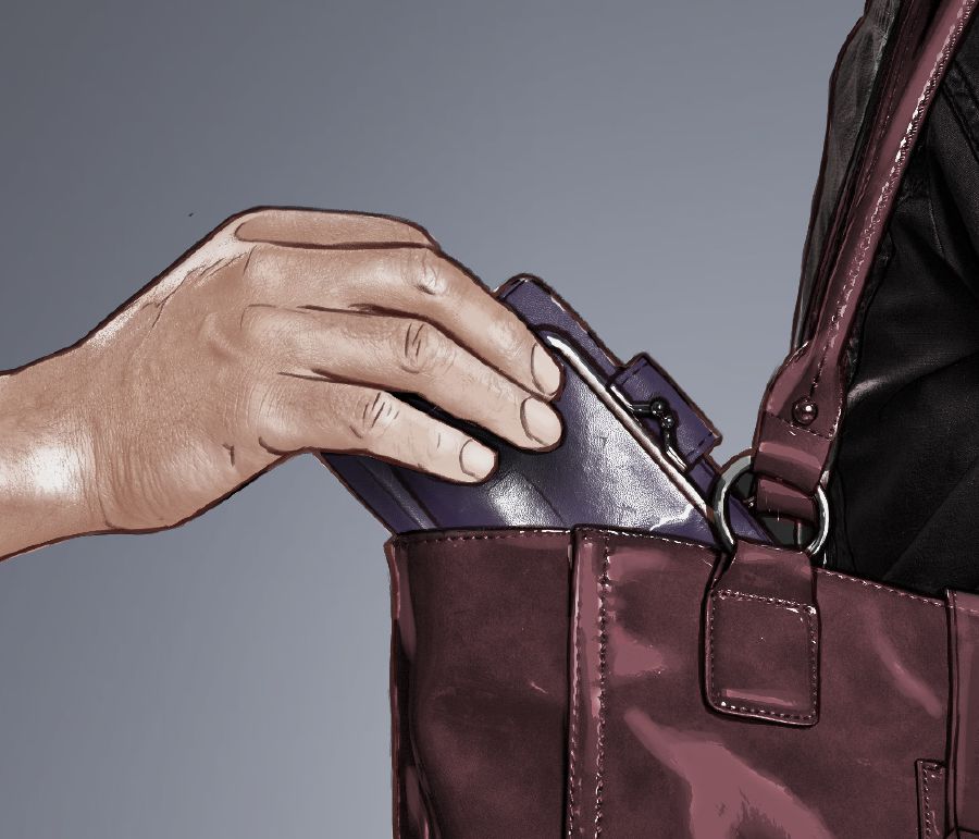 شخصی در حال دزديدن كيف پول از درون يک كيف دستی است