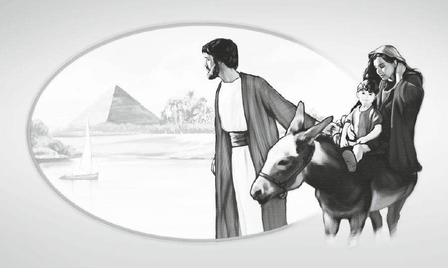 Joseph protège Jésus en emmenant Jésus et Marie en Égypte