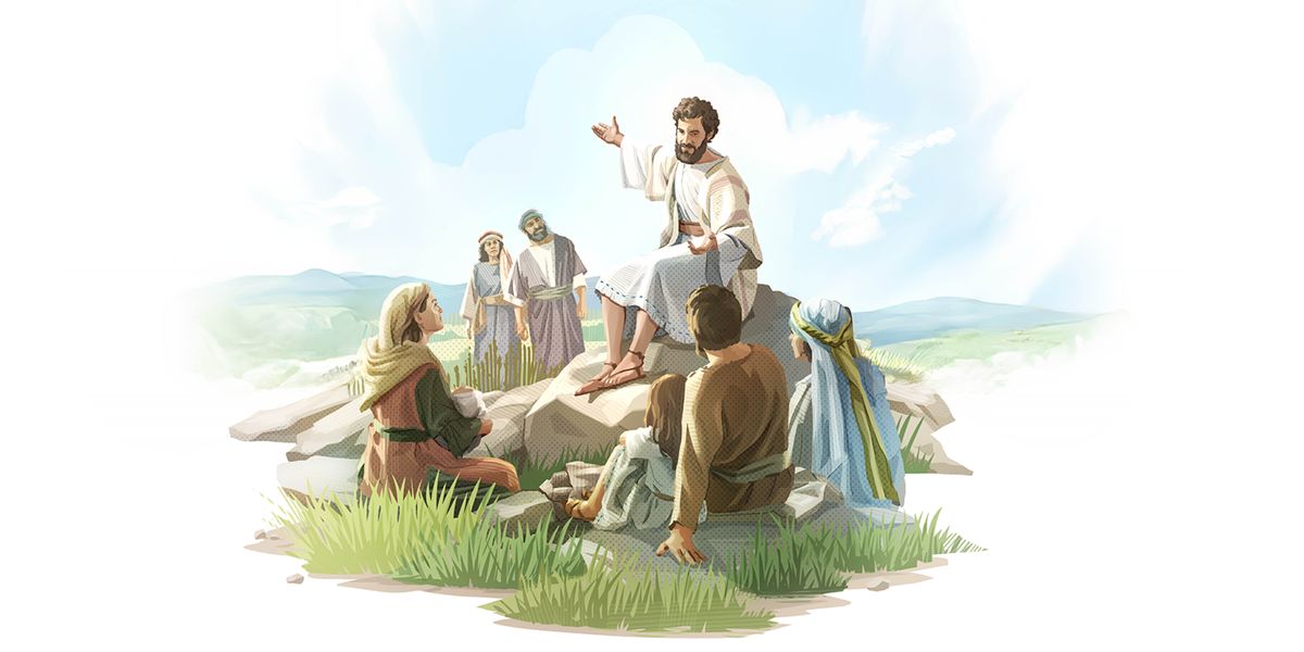 Jésus est assis avec certains de ses disciples et il les enseigne.