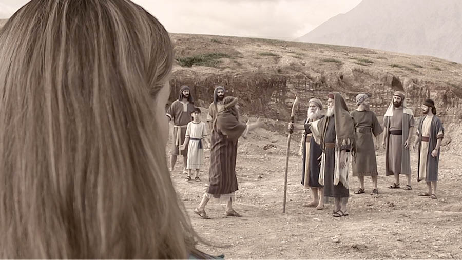 Image extraite de la vidéo « Restons fidèles d’un cœur complet ». Gabriella se représente mentalement le récit de la rébellion de Coré.