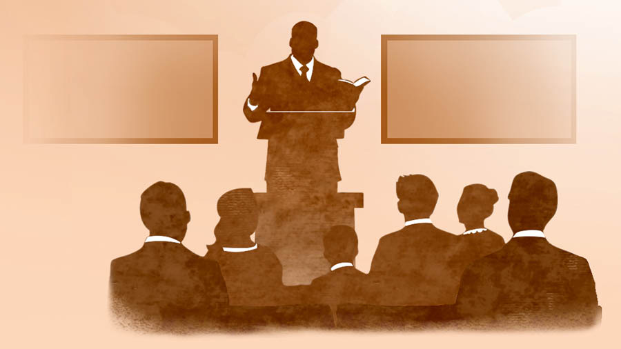 Un ancien donne un discours lors d’une réunion de son assemblée.