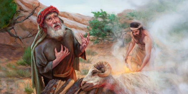 Abraham i Izak žrtvuju ovna kojeg je pribavio Jehova