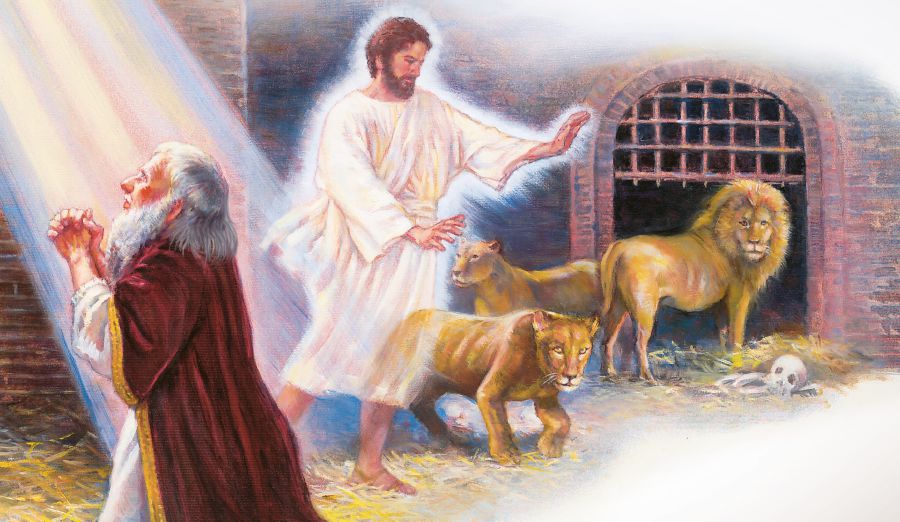 Egy angyal megvédi Dánielt az oroszlánoktól
