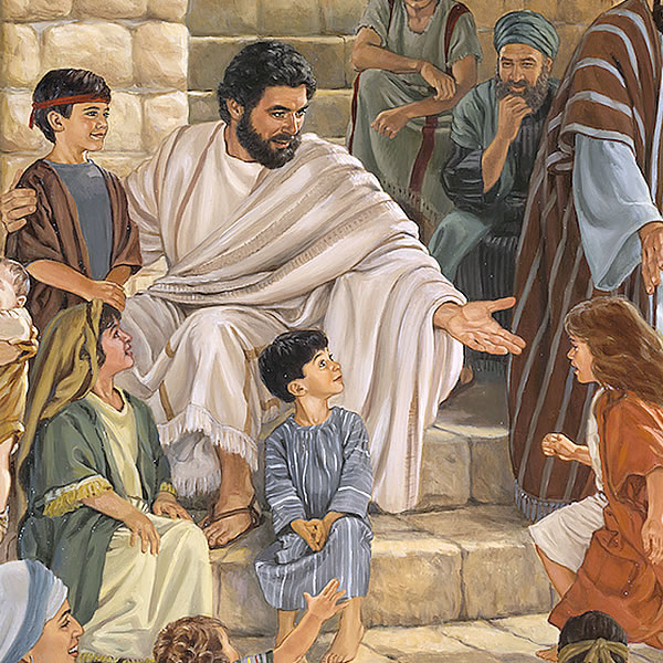 Jézus kedvesen bánik a kisgyermekekkel