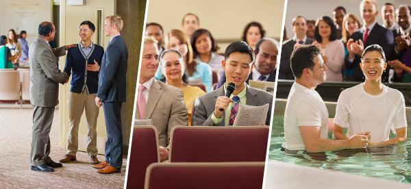 Egy fiatal férfi elmegy a gyülekezetbe, közreműködik az összejövetelen, és megkeresztelkedik