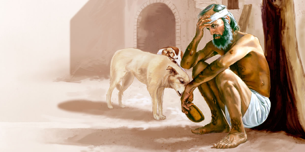 Un cane lecca le piaghe di Lazzaro