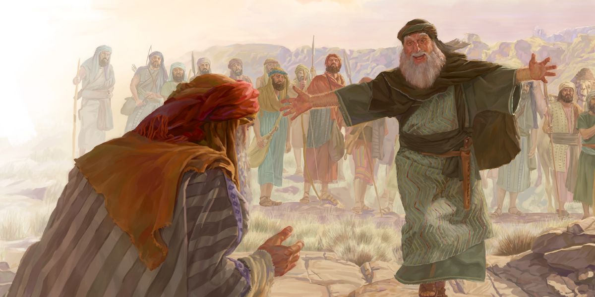 Giacobbe si inchina ed Esaù gli corre incontro