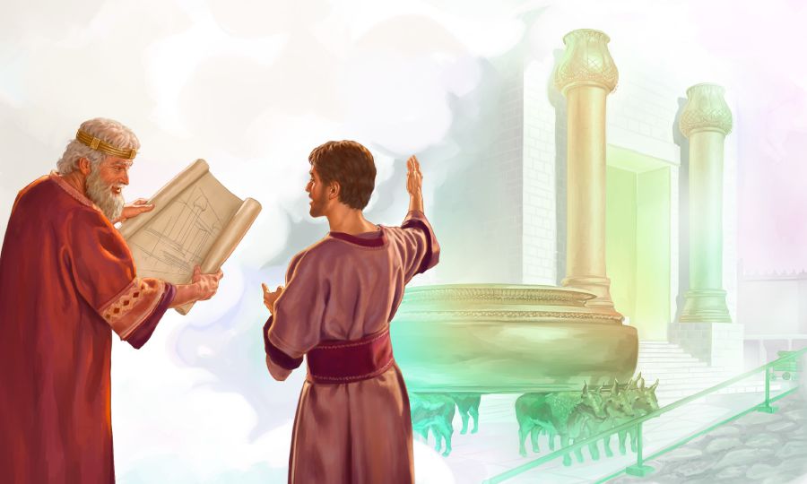 Davide parla con il giovane Salomone del progetto del tempio
