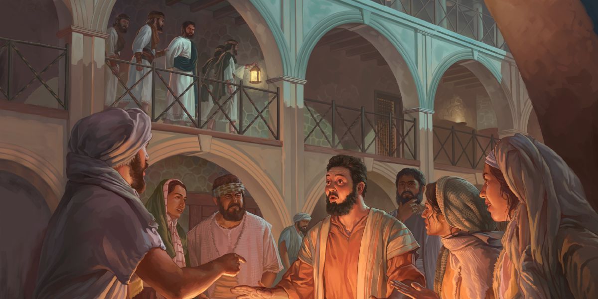 Nel cortile della casa di Caiafa, Pietro nega di conoscere Gesù