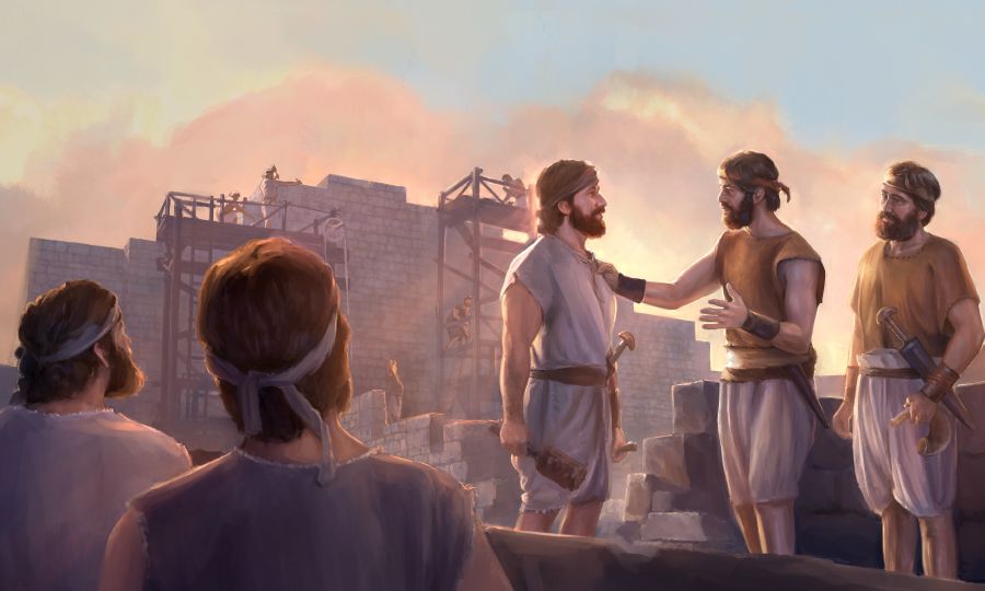 Neemia incoraggia gli israeliti che lavorano con lui alla ricostruzione delle mura di Gerusalemme.