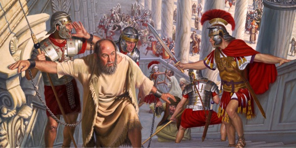 ローマ兵がパウロを怒り狂った暴徒から助け出す