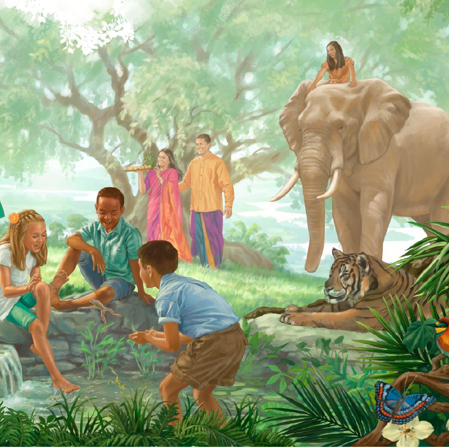 大人も子どもも動物もパラダイスで一緒にいる。