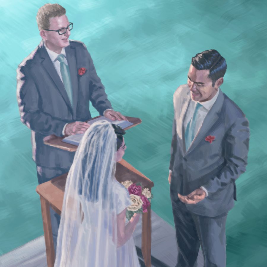 新郎新婦が結婚の誓いをしている