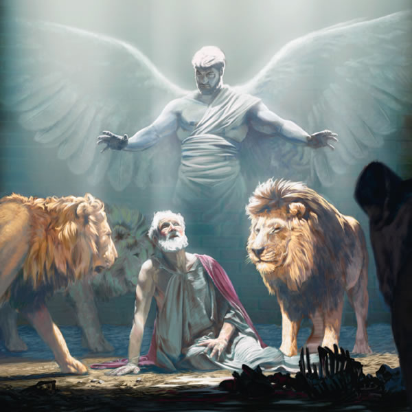 ანგელოზი იცავს დანიელს ლომების ხაროში