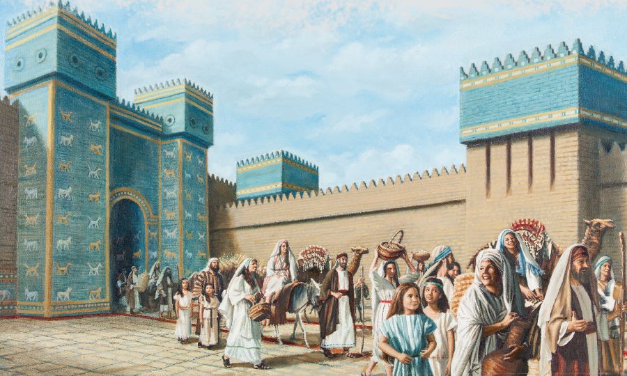Jews leaving Babylon to travel to Jerusalem with Ezra
