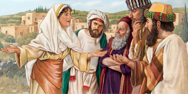 In Sychar, the Samaritan woman tells the people of the city the things that Jesus told her