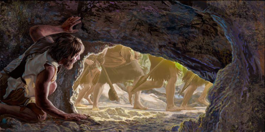 Henochas slepiasi uoloje, o pro šalį bėga jo persekiotojai