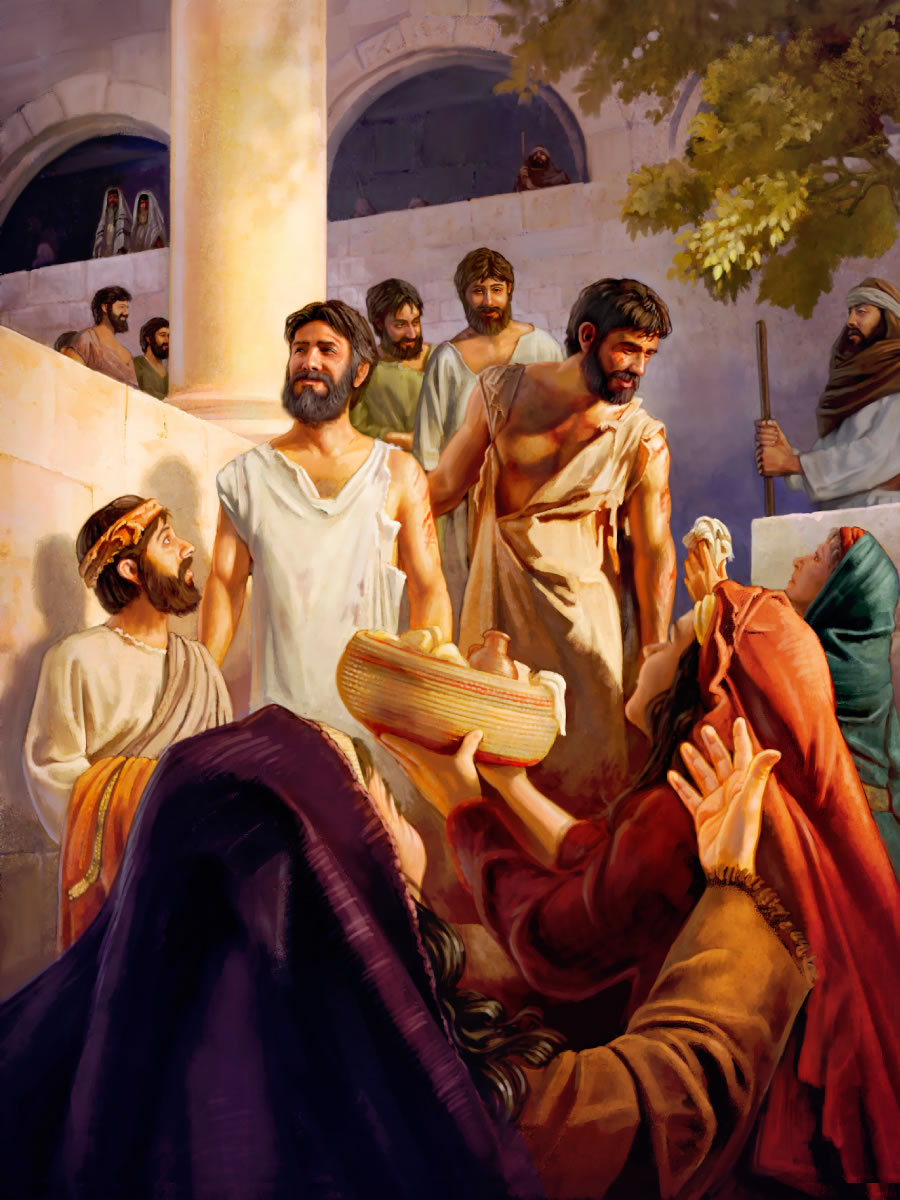 Bapostolo ba Yezu bapatuka ku tubadi tua Sanhedrin ne disanka panyima pa bamane kubela mfimbu