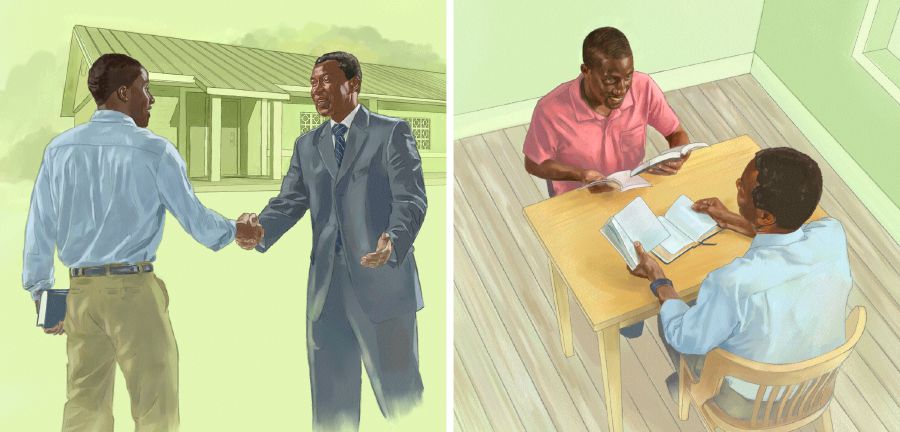 Muntu ubuela mu bisangilu mu Nzubu wa Bukalenge pashishe ulonga Bible ne Ntemu wa Yehowa