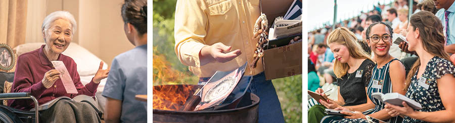 Foto: Bantu basankisha Yehowa mu mushindu udibu bamutendelela. 1. Muanetu wa bakaji mukulakaje uyisha munganga. 2. Muntu mulume wosha bintu bia majimbu mu kapia. 3. Bana betu ba bakaji basatu ba makoba mashilangane mu mpungilu wa bantu bafume mu matunga a bungi.