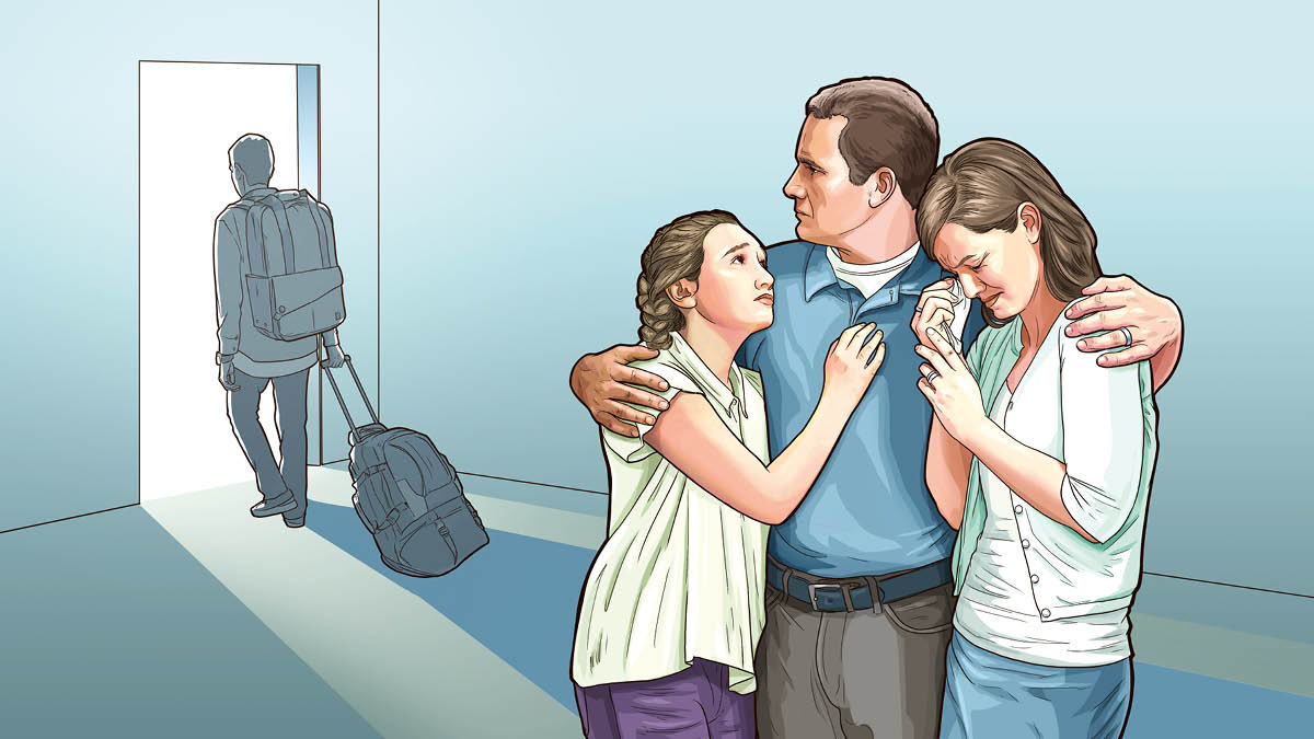 Muana umbuka kuabu mukuate tshibuta tshiende tshia bilamba. Tatuende wela mamuende ne muanabu wa bakaji mu maboko padibu badila.