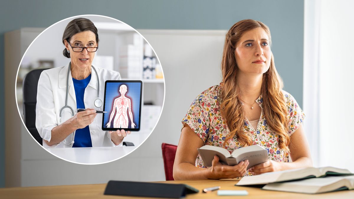 Foto: 1. Muanetu wa bakaji welangana meji a bivuaye mubale; wenza nanku padiye udilongela muikale ne Bible, tablete ne mukanda wa Étude Perspicace. 2. Munganga ufunkuna mubidi wa muntu mu tablete wende.