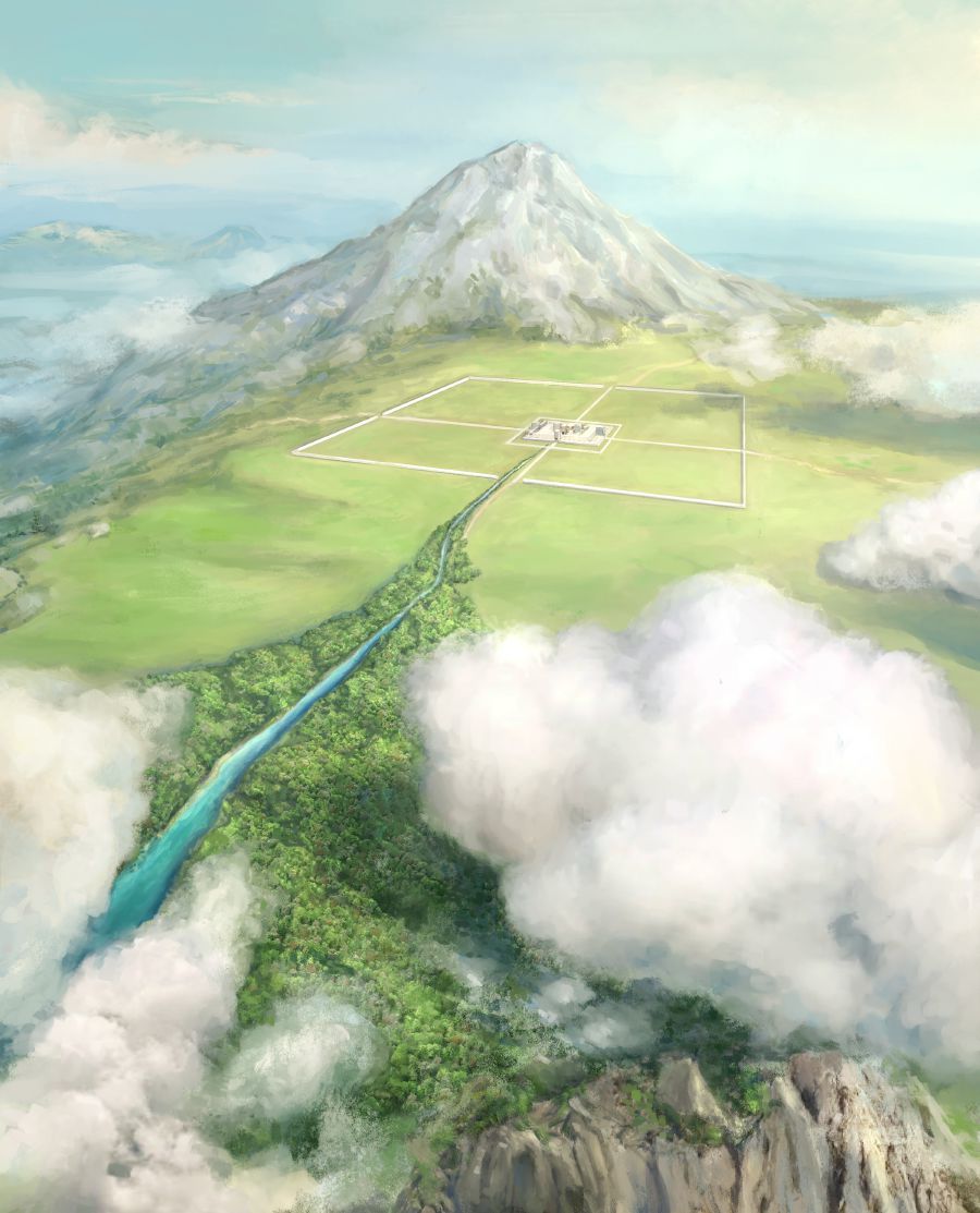 Foto mukuatshila muulu wa ntempelo uvua Yehezekele mumone pa mukuna mutumbuke bikole ne musulu wa mâyi umbukila ku muaba munsantu.