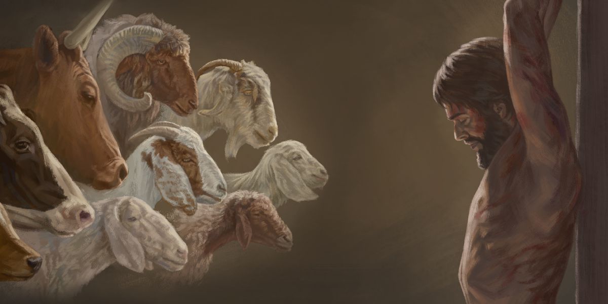 Foto: 1. Nyama ya kulambula mu tshikena kumona tshia ntempelo. 2. Yezu mukudika ku mutshi wa makenga.