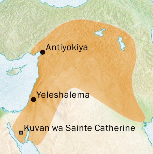 Karte ka tshitupa tshia Antiyokiya ne Yelushalema muaba uvuabu bakula tshiena Sulia