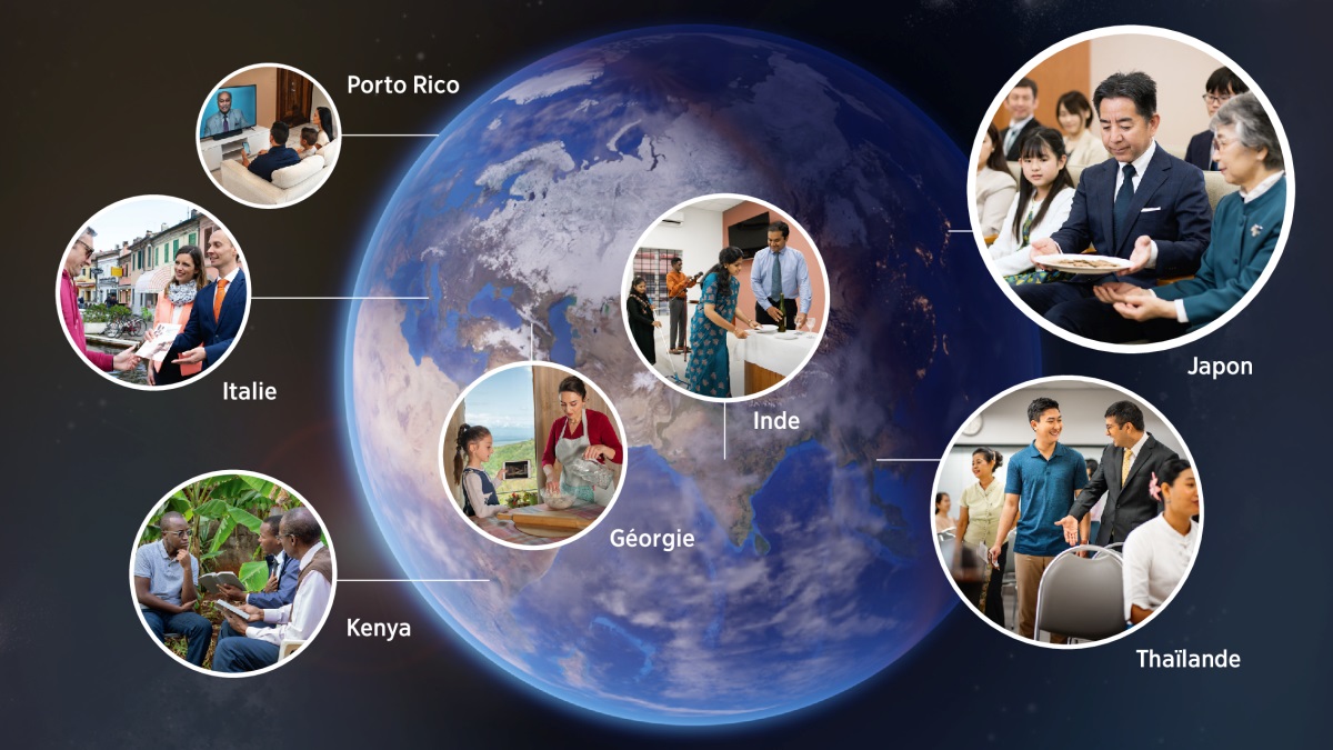 Bimfuanyi bilamakaja: Bana betu ba miaba mishilashilangane mu Tshivulukilu, bakuabu benda badilongolola bua tshibilu tshia pa buatshi atshi. 1. Mu Porto Rico, dîku kampanda dibandila programe wa Ntendelelu wa mu dinda bua Tshivulukilu. 2. Bena dibaka kampanda ba mu Italie bapesha tatu mukuabu dibeji dia dibikila mu buambi. 3. Mu Kenya, bana betu ba balume babidi babadila tatu mukuabu mvese. 4. Mamu mukuabu ne muanende wa bakaji ba mu Géorgie benza diampa dia Tshivulukilu, benda balonda mêyi a kulonda adi mu filme wa “Mua kuenza diampa dia Tshivulukilu.” 5. Bena Kristo netu ba mu Inde balongolola Nzubu wa Bukalenge, bakaja mêsa a kutekela diampa ne mvinyo bia Tshivulukilu. 6. Muanetu wa balume wakidila muntu ku Nzubu wa Bukalenge. 7. Muanetu wa balume upitshisha diampa kadiyi diela luevene kudi mamu mukuabu mu Tshivulukilu.