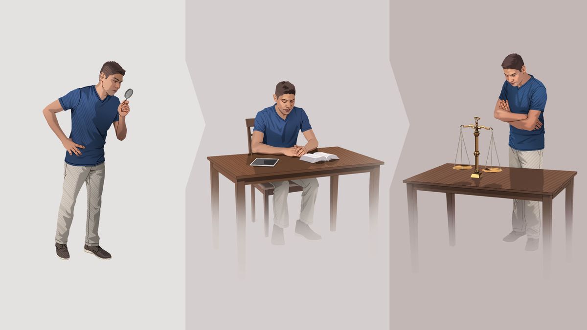 Foto: Baleja mu tshimfuanyi malu adi nsonga mua kuenza bua kuangata dipangadika dimpe. 1. Mmutangile mu kalumuenu. 2. Udi usambila. Bible wende ne tablete bidi pa mêsa. 3. Mmutangile ne ntema yonso tshipiminu tshidi pa mêsa.