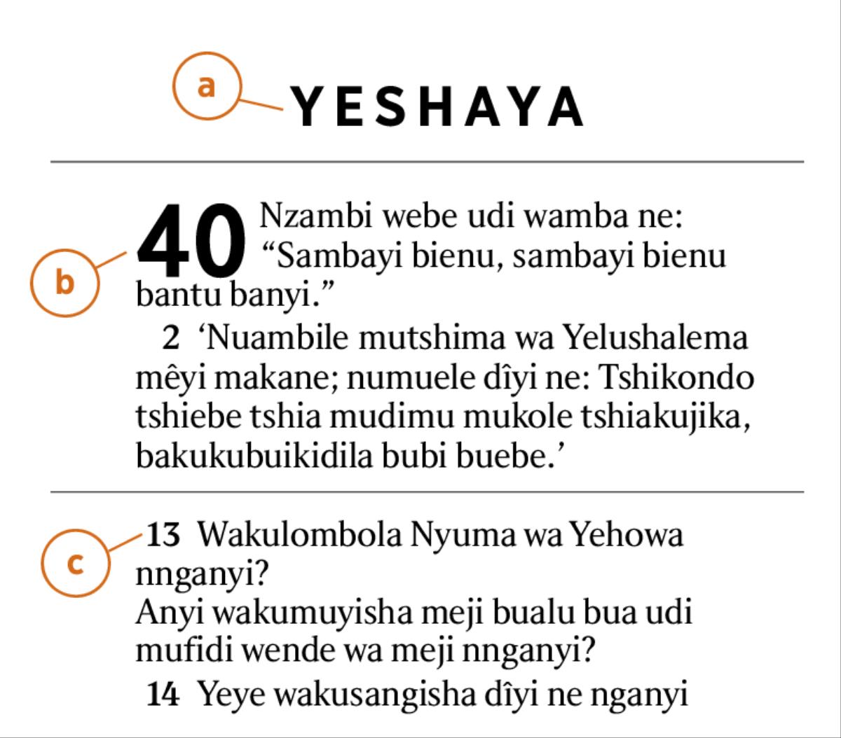 Mêyi kampada a mu Bible mela patoke bua kuleja a) mukanda wa mu Bible, b) nshapita ne c) mvese