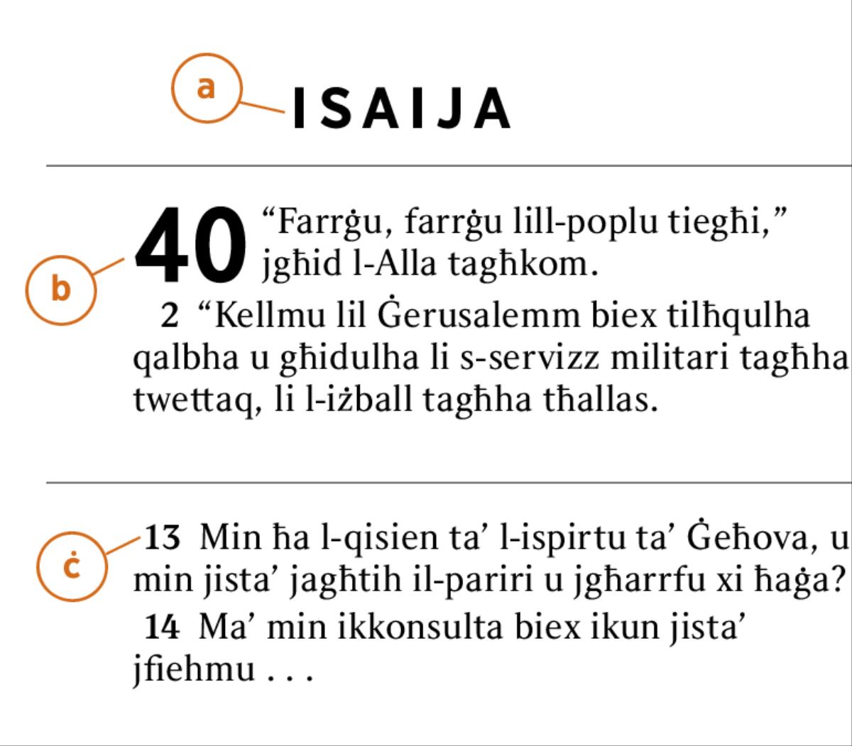 Silta mill-Bibbja li fiha jidhru a) il-ktieb mill-Bibbja, b) il-kapitlu, u ċ) il-vers