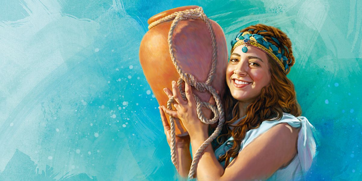 Rebekka b’ġarra tal-ilma fuq spallitha