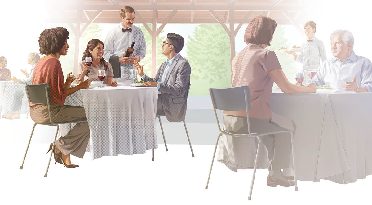 Ti̱xin iin restaurante, iin ta̱ hermano va̱ása kúni̱ra koʼora vino. U̱vi̱ ná hermana íyoná xíʼinra ta xíʼiná vino.