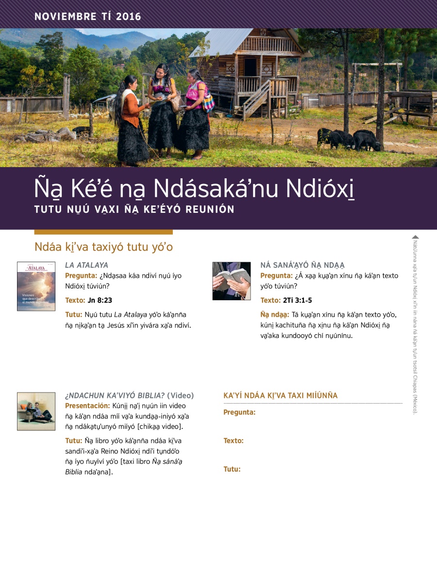Tutu nu̱ú va̱xi ña̱ keʼéyó reunión Ña̱ Kéʼé na̱ Ndásakáʼnu Ndióxi̱ (noviembre 2016)