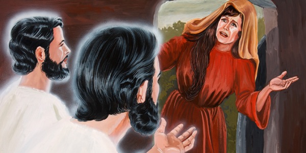 U̱vi̱ na̱ ángel na̱ ñúʼu nu̱ú ni̱ndu̱xu̱n ta̱ Jesús káʼa̱nna xíʼin ñá María Magdalena ña̱ nda̱taku ta̱ Jesús