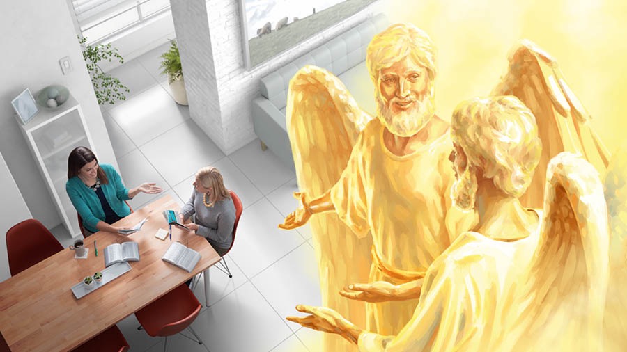 Ku̱a̱ʼá na̱ʼná: 1. Iin ñá hermana sánáʼa̱ñá iin ñá ñaʼá xa̱ʼa̱ Biblia, ñá xa̱a̱ na̱túʼunñá xíʼin ti̱xin iin cafetería. 2. Sava na̱ ángel kúsi̱í-inina tá xítona ña̱ káʼviná Biblia.