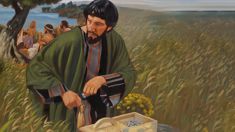 Ta̱ Judas Iscariote íxakuíʼnára xu̱ʼún ña̱ ñúʼu ini caja ta chíka̱a̱raña ini iin bolsa loʼo.