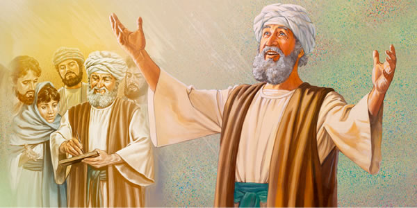 Zacharias schrijft op een schrijfplankje; Zacharias kan weer praten en hij spreekt een profetie uit